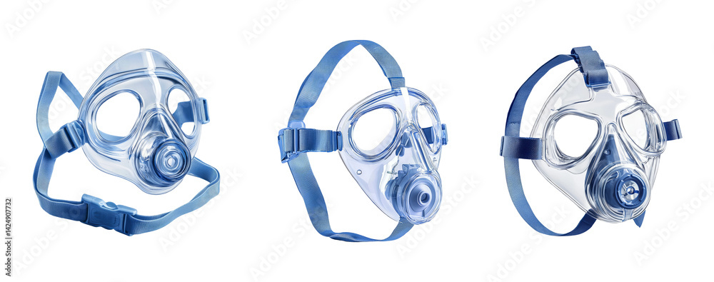 Clear Medical Respiratory Masks on Transparent Background With Straps