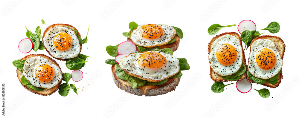 Delicious Breakfast Sandwiches with Fried Eggs and Fresh Spinach
