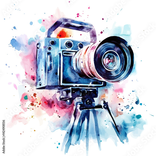 Modern video converter, watercolor illustration, isolated on a white background.

