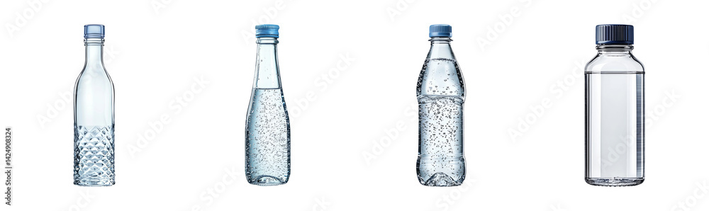 Various Clear Water Bottles with Transparent Background for Stock Images