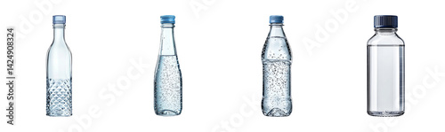 Obraz na płótnie Various Clear Water Bottles with Transparent Background for Stock Images w salonie
