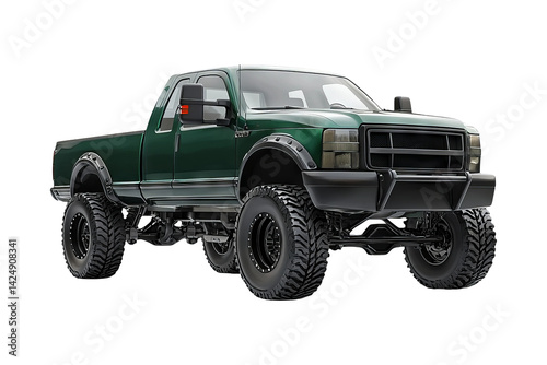 Obraz na płótnie Powerful Green Pickup Truck with Large Tires on Transparent Background w salonie