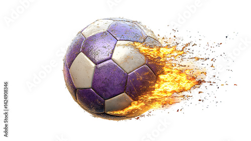3D Rendered Soccer Ball Exploding In Flames Against Transparent Background