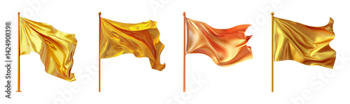 Obraz na płótnie Golden Silk Flags on Transparent Background in Various Dynamic Positions w salonie