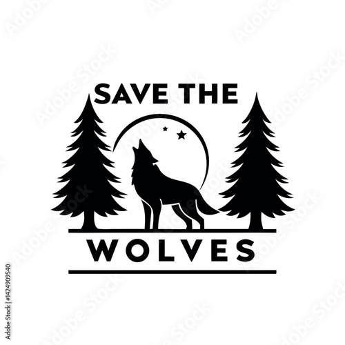 Save The Wolves Howling Wolf Nature Graphic T-Shirt Design.