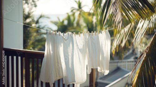 Wallpaper Mural Freshly laundered whites hanging on a clothesline, bathed in tropical sunlight. Torontodigital.ca