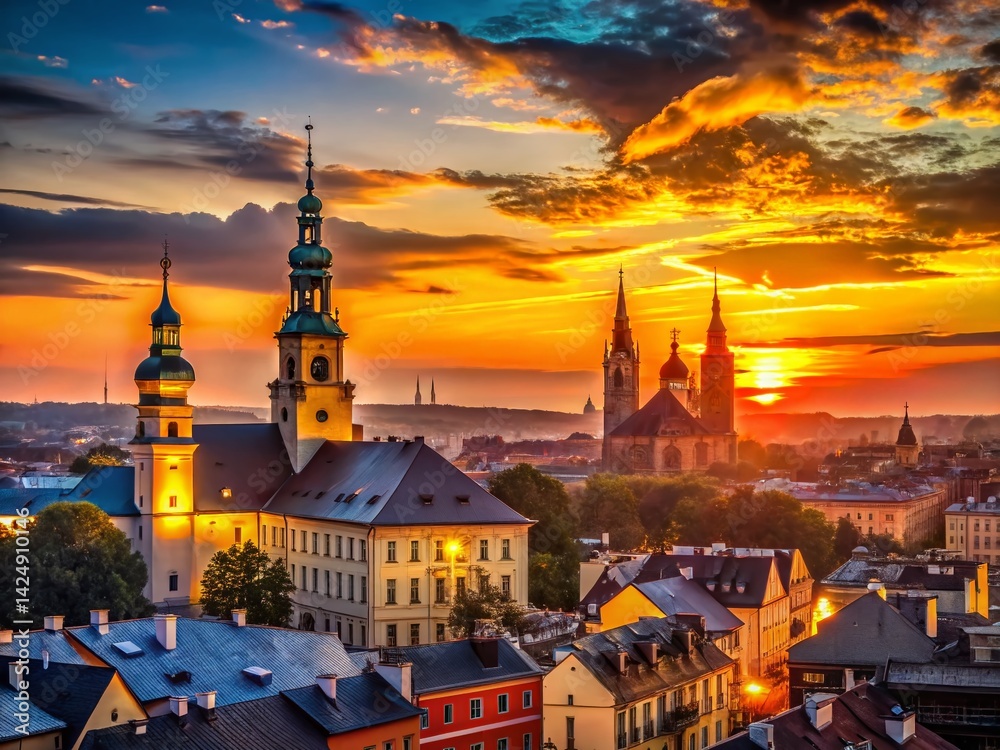 Fototapeta premium Rzeszow City Silhouette at Sunset - Polish Landscape Photography