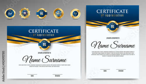Blue and Gold certificates template design. vertical horizontal diploma certificates. vector