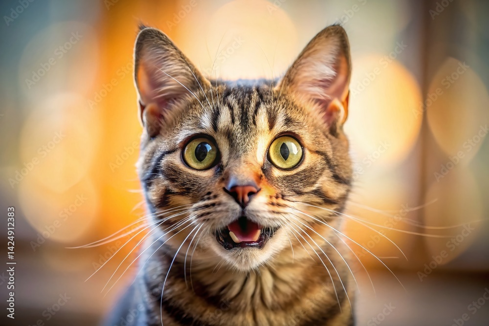Shocked Cat Face Stock Photo: Amazed Feline Expression with Copy Space