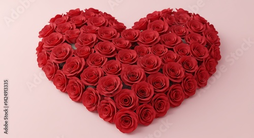 Forming Heart Shape with Red Roses on Pink Surface