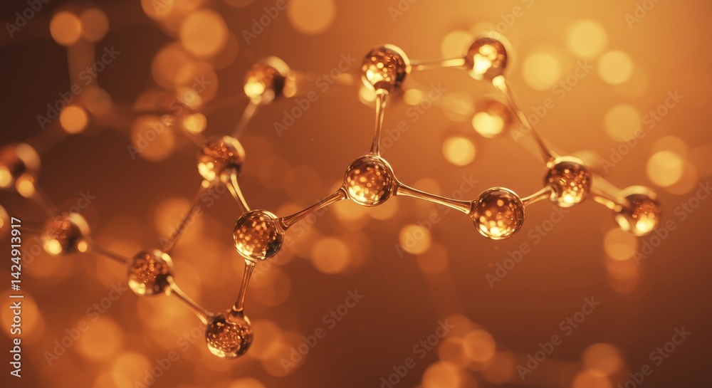 Molecular Structure Illuminated with Warm Light, Abstract Scienc Molecular Structure Illuminated with Warm Light, Abstract Scienc