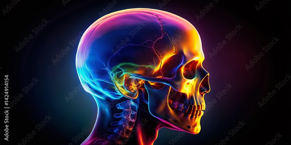 Silhouette of Human Skull Showing Occipital Bone Location - Anatomy Stock Photo Silhouette of Human Skull Showing Occipital Bone Location - Anatomy Stock Photo
