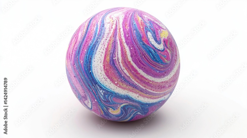Colorful abstract sphere, swirling marbled design in pink, purple, blue, and white. Colorful abstract sphere, swirling marbled design in pink, purple, blue, and white.
