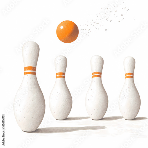 A white bowling ball is in the air