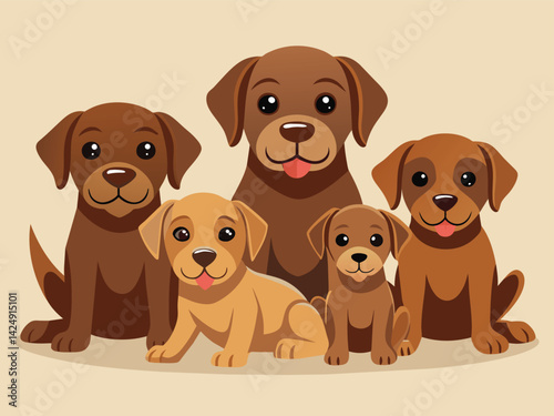 Three cute brown labrador puppies, happy canine pets isolated on white