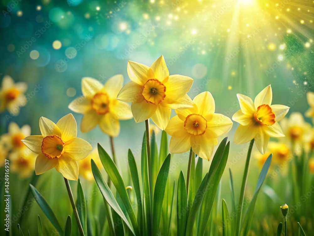 Spring Garden Daffodils Bokeh - Vibrant Yellow Flowers in Soft Focus Spring Garden Daffodils Bokeh - Vibrant Yellow Flowers in Soft Focus