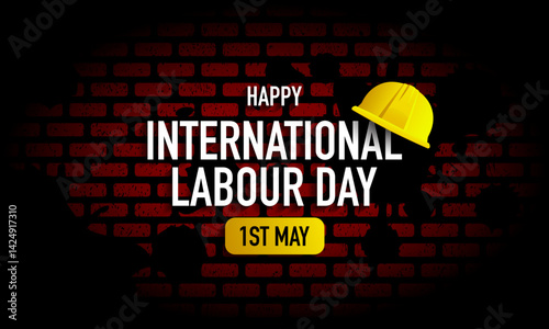International labor day template design with helmet and unfinished wall illustration