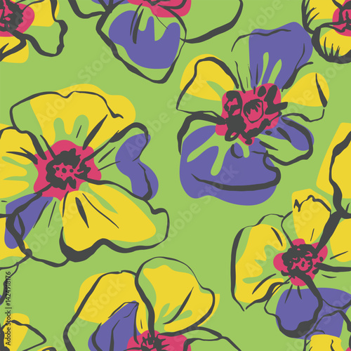 Bold Tropical Floral Seamless Pattern for Textile Print and Fabric for fashionable dress print