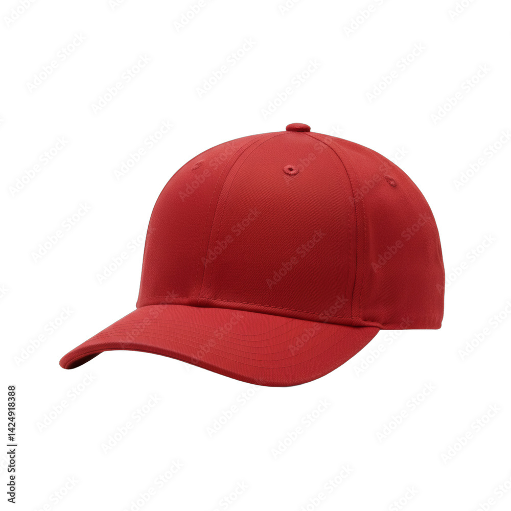 Fototapeta premium Red plain baseball cap mockup, front view, no logo, transparent background