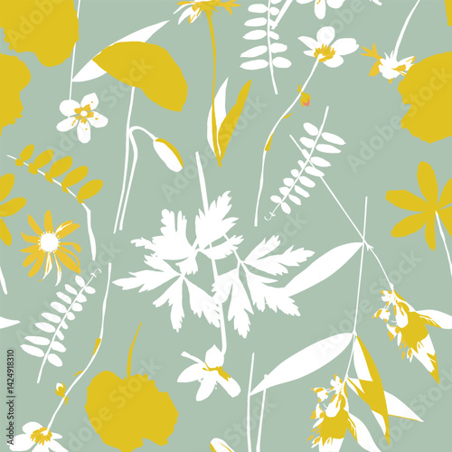 Botanical Floral Silhouette Seamless Pattern for Textile Print and Fabric for aesthetic print for clothing 