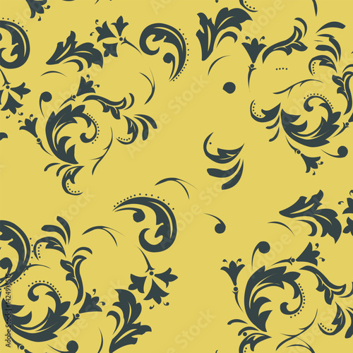 Ornate Damask Seamless Pattern for Textile Print for Fabric, Elegant Floral Vintage Design