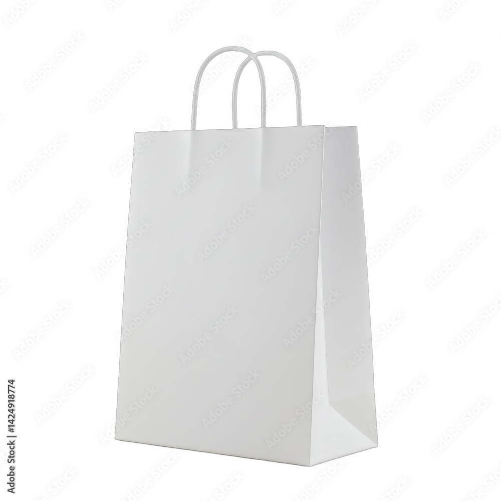 White paper shopping bag mockup, handles visible, no logos, centered on transparent background White paper shopping bag mockup, handles visible, no logos, centered on transparent background