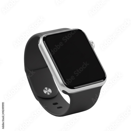 Smartwatch mockup, blank screen, no branding, centered on transparent background
