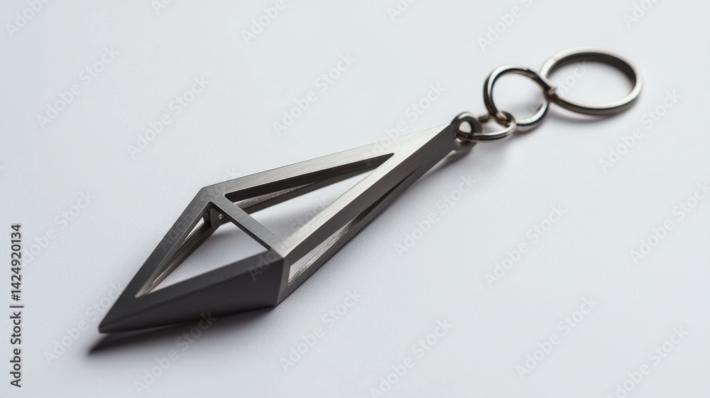 Modern, geometric, metal key chain, diamond shape, minimalist design. Modern, geometric, metal key chain, diamond shape, minimalist design.