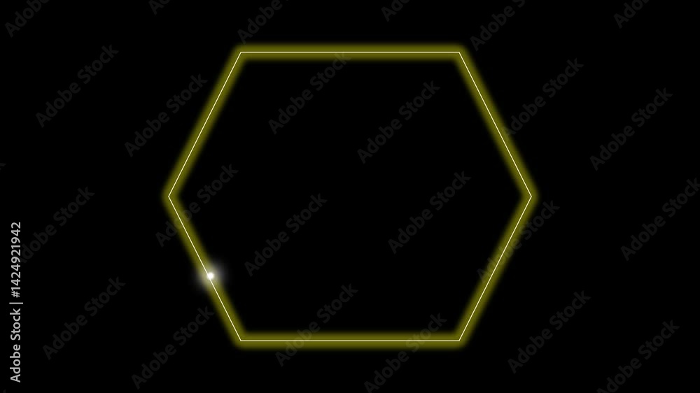 This animation features a hexagon-shaped frame outlined with yellow glowing neon lights. The bright yellow neon lights make it ideal for technology, gaming, and creative projects. 