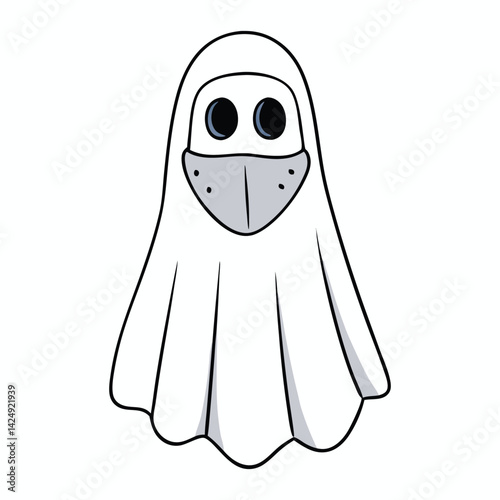 A spooky ghost draped in a haunting Halloween mask, ready to spook with its eerie presence. A blend of mystery and fear, perfect for a night of ghostly fun and fright!