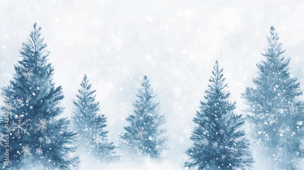 Snowy winter landscape with evergreen trees nature scene serene environment peaceful viewpoint seasonal concept