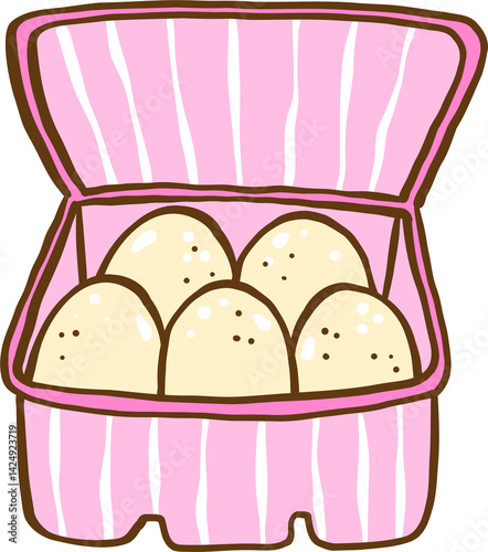 Cute Eggs in a Pink Carton Illustration Hand Drawn, Pastel Farmer Market