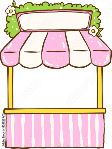  Pink Farmer Market Stall Illustration Hand Drawn