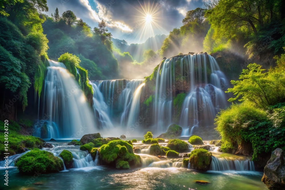 Obraz premium Surreal Waterfall Landscape: Dreamlike Cascate del Mulino