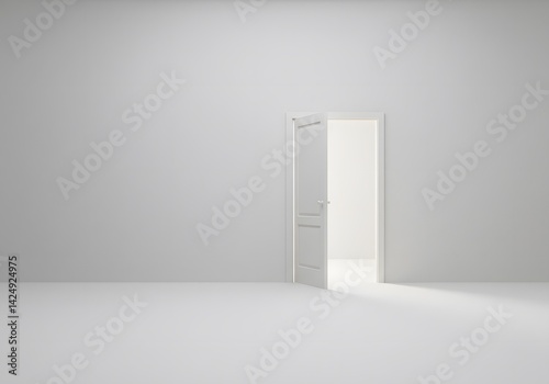 Open doorway illuminated brightly in white minimalist space photo