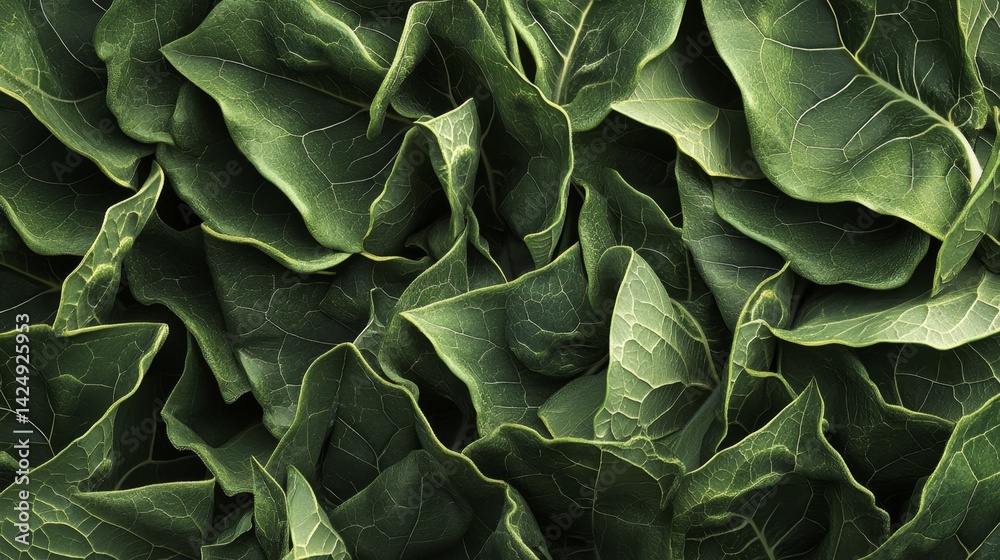 Obraz premium Vibrant green leaf patterns nature close-up photography lush environment top-down view organic textures for freshness