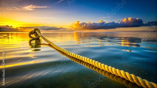 Tranquil Ocean Silhouette: Close-up of Submerged Yellow Rope