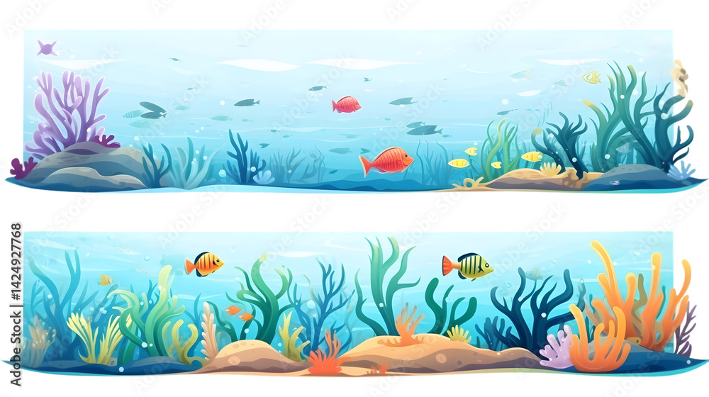 Obraz premium Vibrant Collection of Underwater Landscapes with Colorful Fish and Marine Life