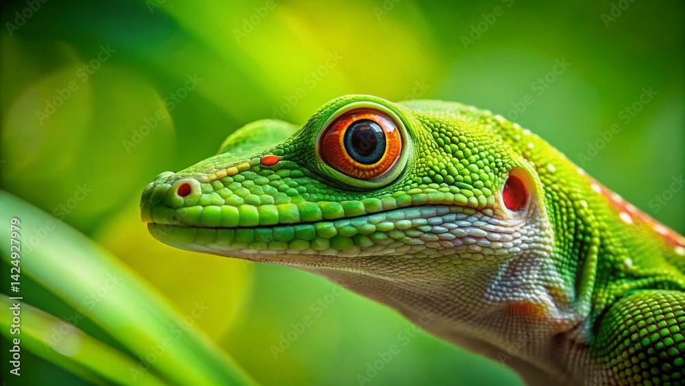 Fototapeta premium Vibrant Green Gecko Portrait - Close-up Reptile Photography