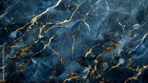
Marble texture with gold foil veins on a dark navy background 