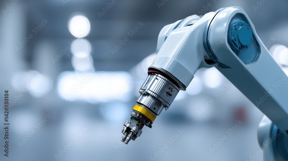 A close-up of a robotic arm showcasing advanced technology, emphasizing precision and modern design in an industrial setting. A close-up of a robotic arm showcasing advanced technology, emphasizing precision and modern design in an industrial setting.