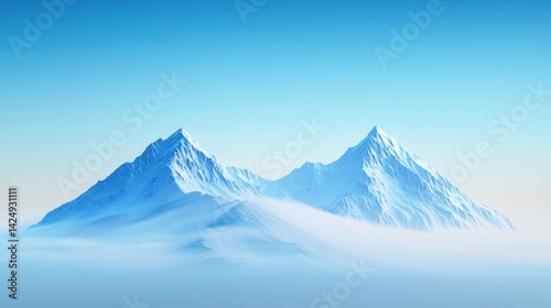 Wallpaper Mural A serene mountain landscape with towering peaks emerging from a soft blanket of fog against a clear blue sky. Torontodigital.ca