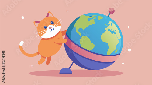 A stimulating toy that encourages active play with its moving globe that entices cats to jump and pounce.. Vector illustration