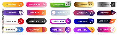 Set of Listen Now icons button design. Colorful Listen Now button pack for website, ads, UI, and project. vector EPS 10