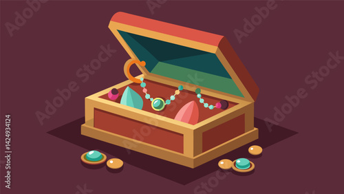 A dusty jewelry box its once vibrant colors now faded holds a collection of mismatched earrings and delicate necklaces.. Vector illustration