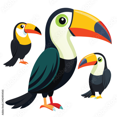 Toucan birds set shilhotee vector isolated on white background