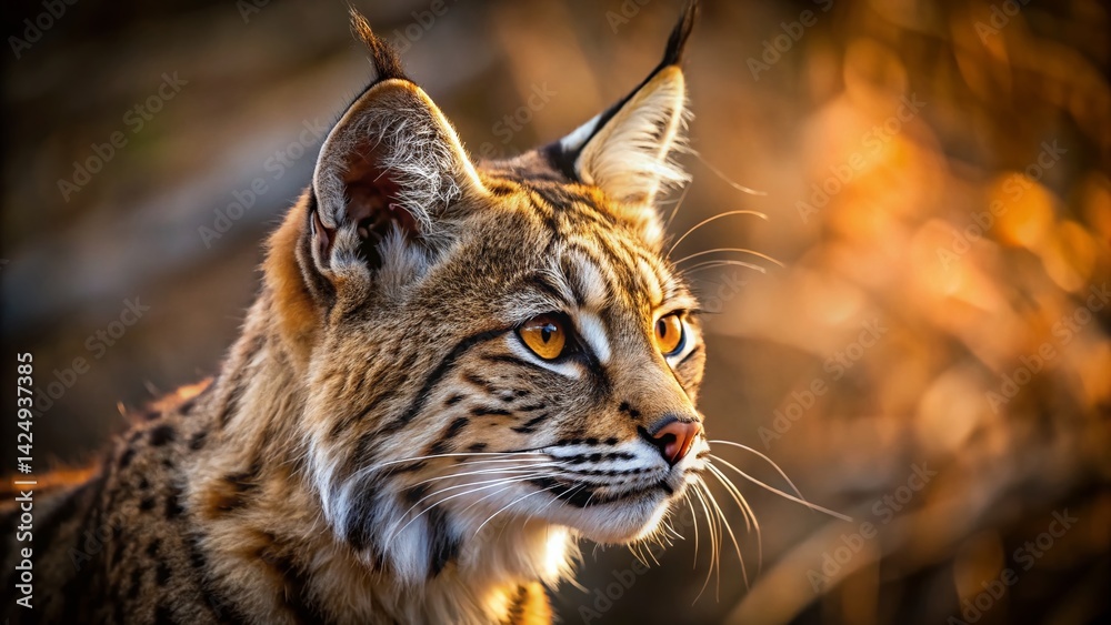 Obraz premium Wild Bobcat Ears: Close-up Macro Shot of Fuzzy Brown and Black Spotted Feline Ears