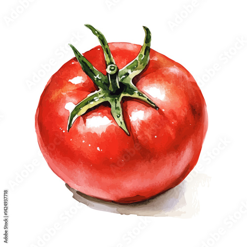 Kitchen timer shaped like a tomato, watercolor illustration, isolated on a white background.

