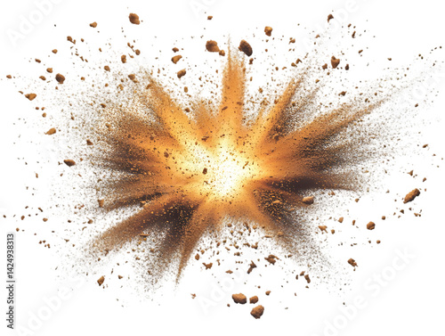 Explosive Burst of Orange and Brown Particles on Transparent Background Illustration
