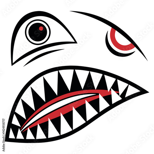 Shark Mouth Nose Art T-Shirt Design Aviation Graphic.